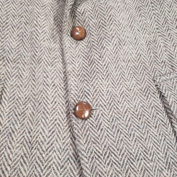 Vtg Harris Tweed Blazer Mens Brown Beige 44 Pure Scottish Wool Herringbone Tweed - Picture 5 of 16